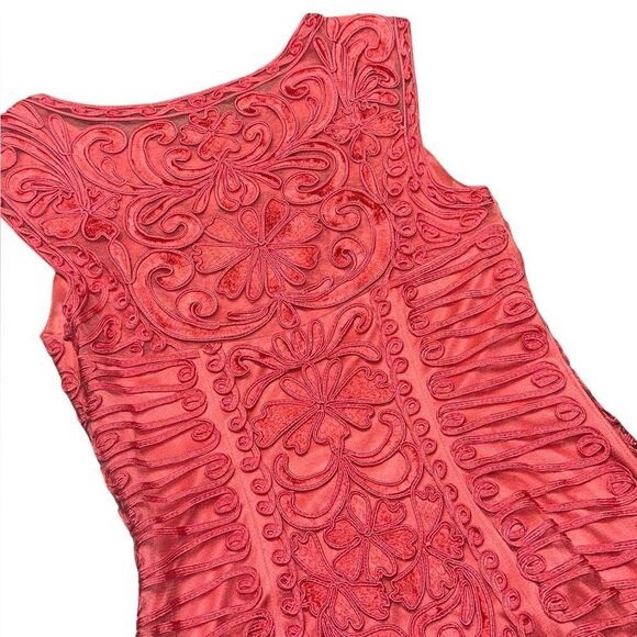 🔥SUE WONG nocturne Coral Sleeveless Soutache Embroidered stealth mini Dress sz 8 - Picture 3 of 9